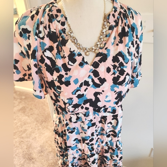 Anthropologie Pink And Blue Print Dress SMALL - Picture 2 of 4